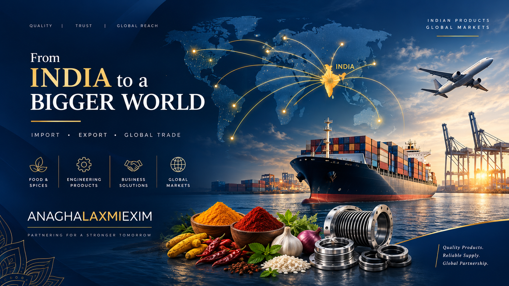 International trade — shipping containers, global logistics and quality Indian products
